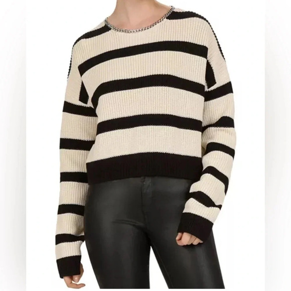 THE KOOPLES Striped black & off-white sweater. Heavy metallic detail size 2X. - Picture 1 of 12